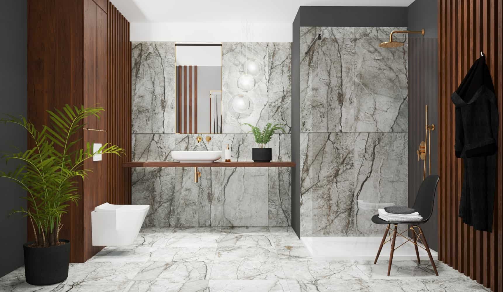 Marble bathroom design central view