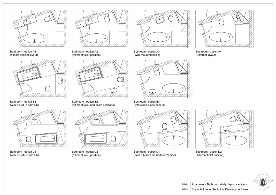 Interior technical drawings apartment2 bathroom variations