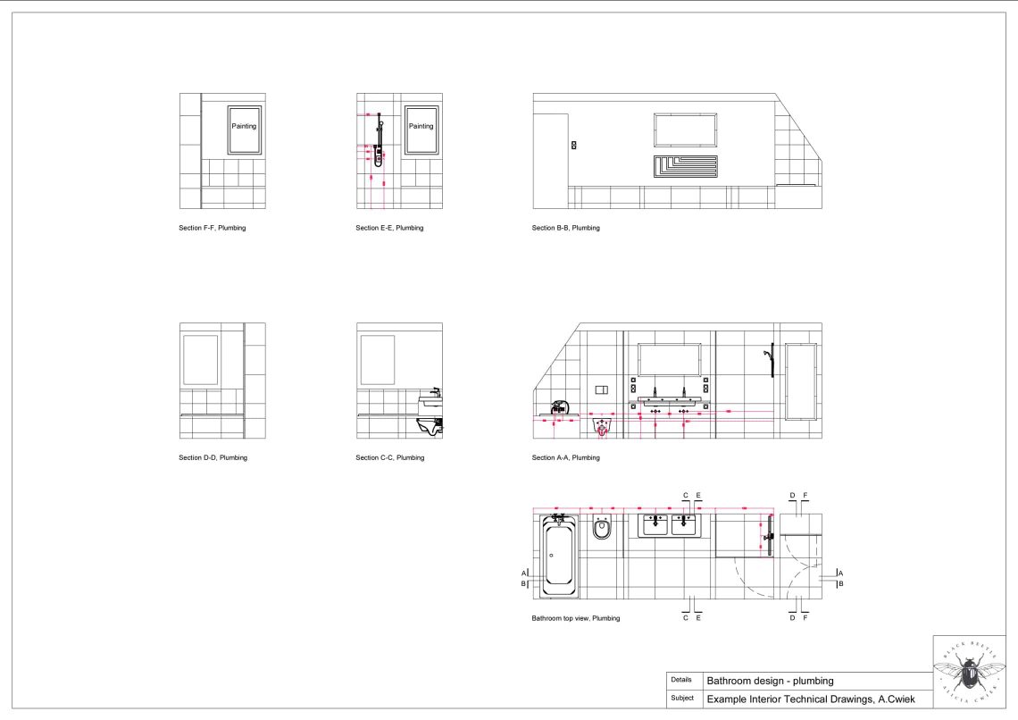 Interior technical drawings apartment3 bathroom plumbing