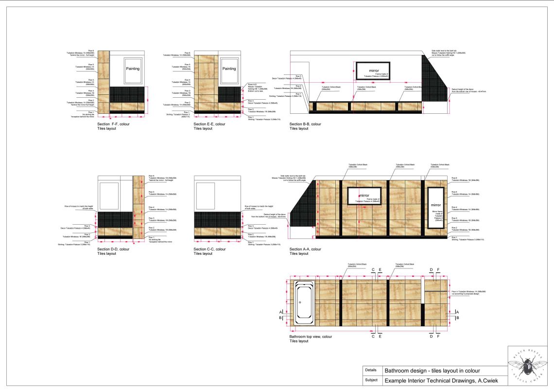 Interior technical drawings apartment3 bathroom tiles layout colour
